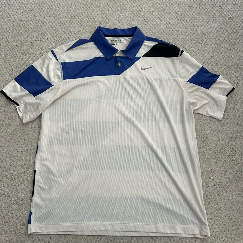 Like new! Nike Golf Tour Performance polo, size XL, white, purple and black